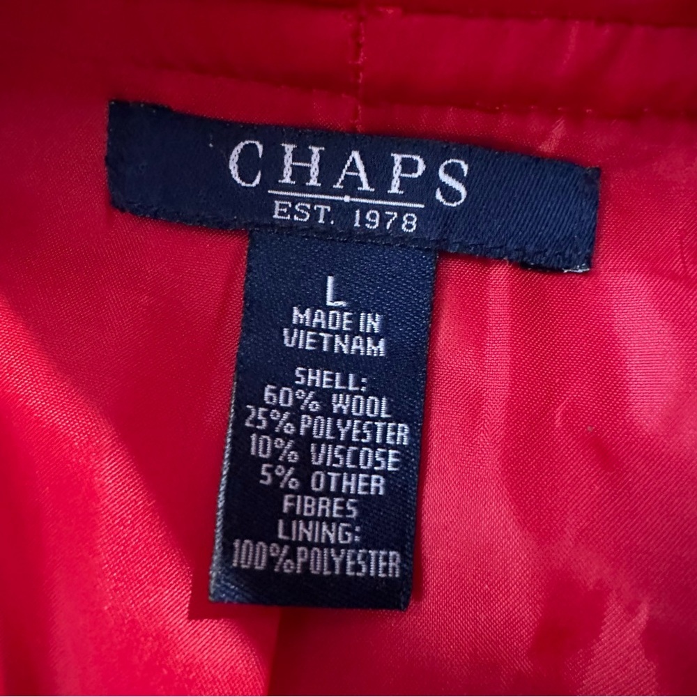 Ralph Lauren Chaps RED Wool Blend Classic Hooded Pea Coat Toggle Closure Sz L - Picture 5 of 8